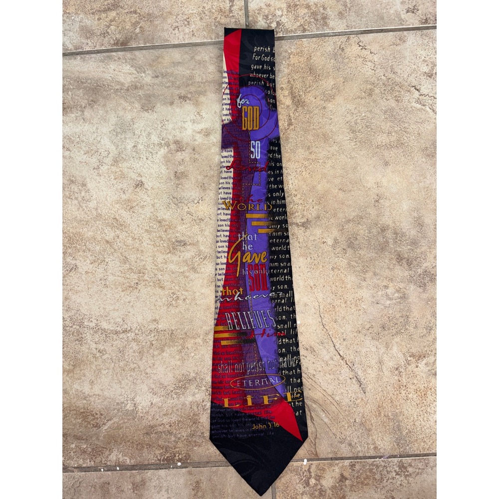 Appointed Apparel John 3:16 Bible Verse Necktie Christian Religious Purple Black